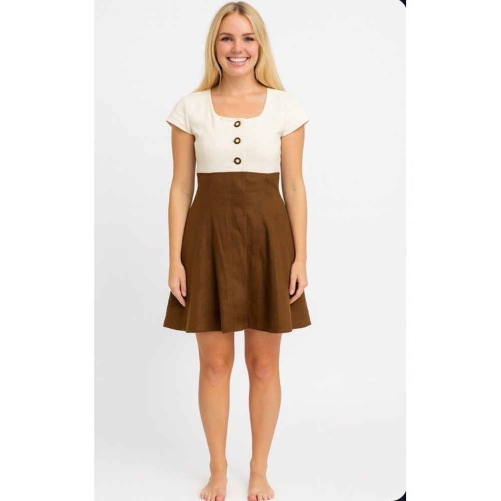 VTG Gillian Womens A-Line 100% Linen Cap Sleeve Dress Sz 12 Scoop Neck
